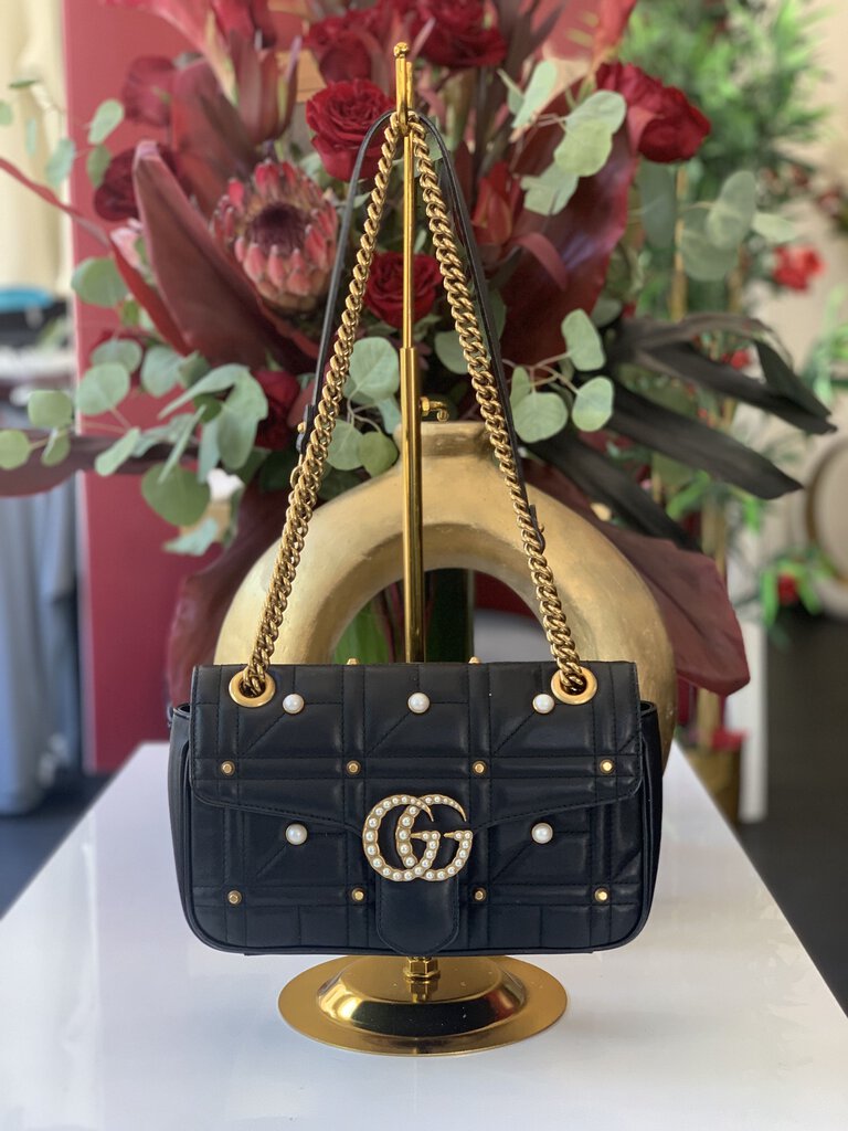 Gucci Black Gold Marmont Pearl Handbag