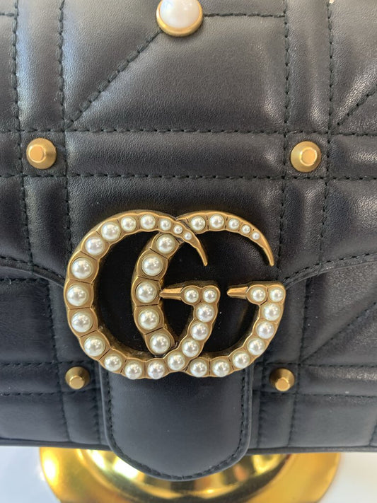 Gucci Black Gold Marmont Pearl Handbag