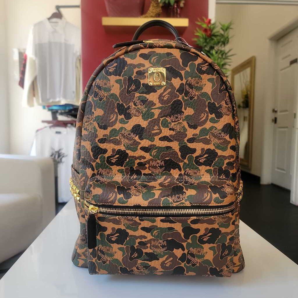 MCM x BATHING APE Orange Green Camo Backpack