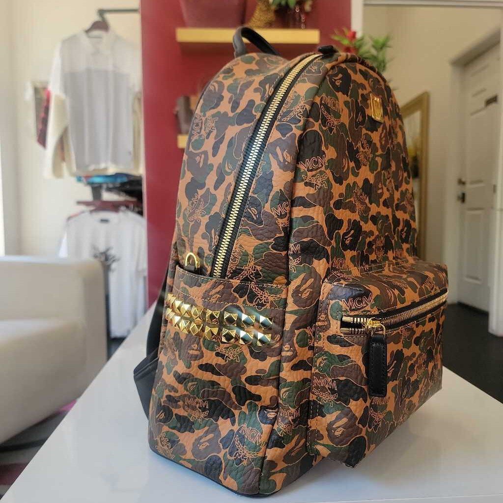 MCM x BATHING APE Orange Green Camo Backpack