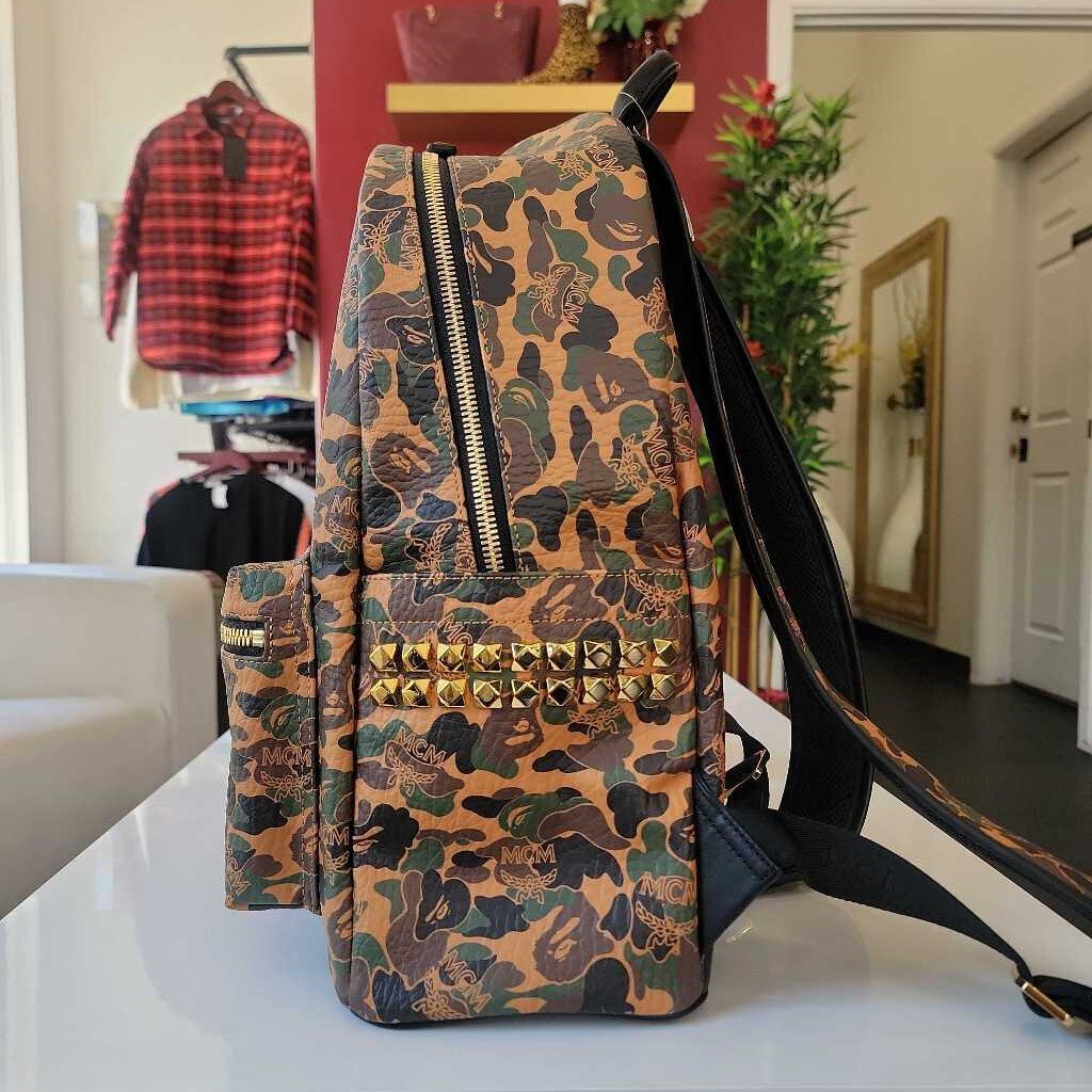 MCM x BATHING APE Orange Green Camo Backpack