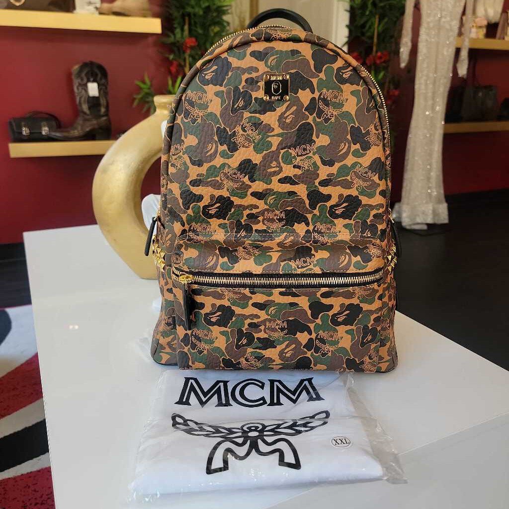 MCM x BATHING APE Orange Green Camo Backpack