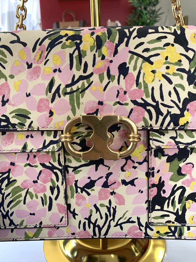 Tory Burch Pink Green Floral Print Mini