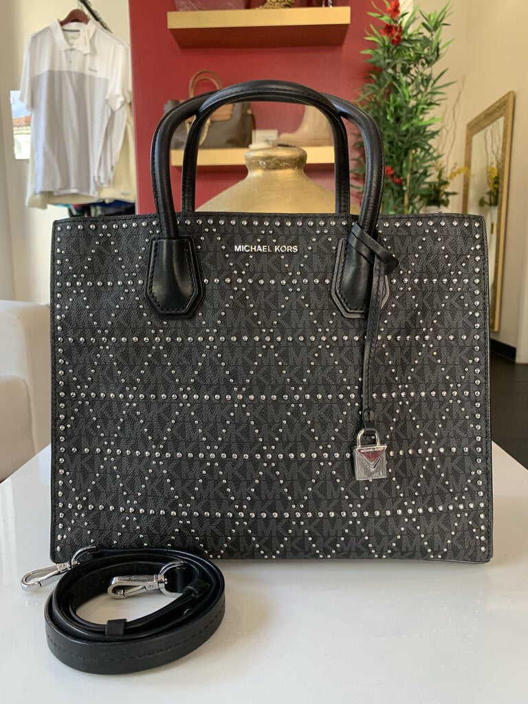 MK Black Leather Studded Mercer Handbag