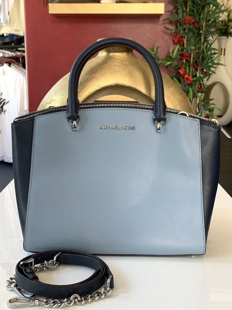 MK Two Tone Blue Leather Handbag