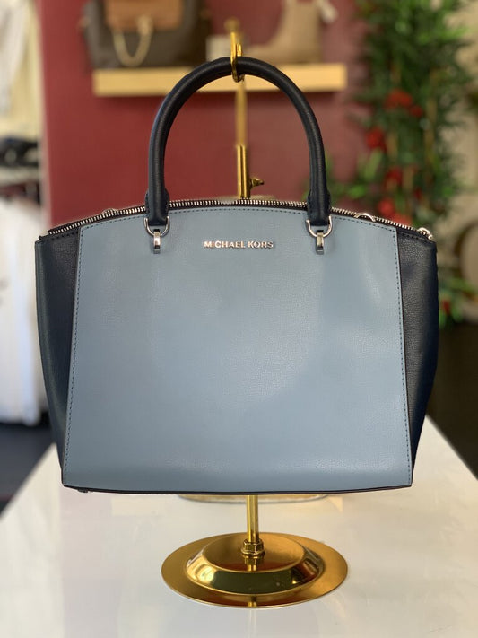 MK Two Tone Blue Leather Handbag