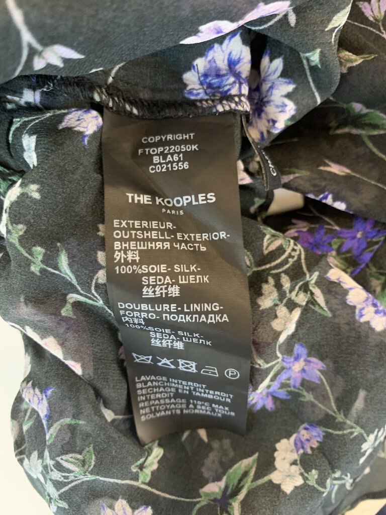 The Kooples Purple/Black Floral Ruffle S/S Blouse