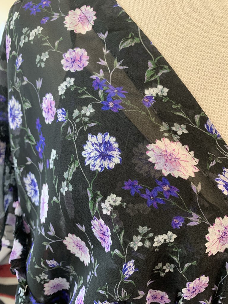 The Kooples Purple/Black Floral Ruffle S/S Blouse