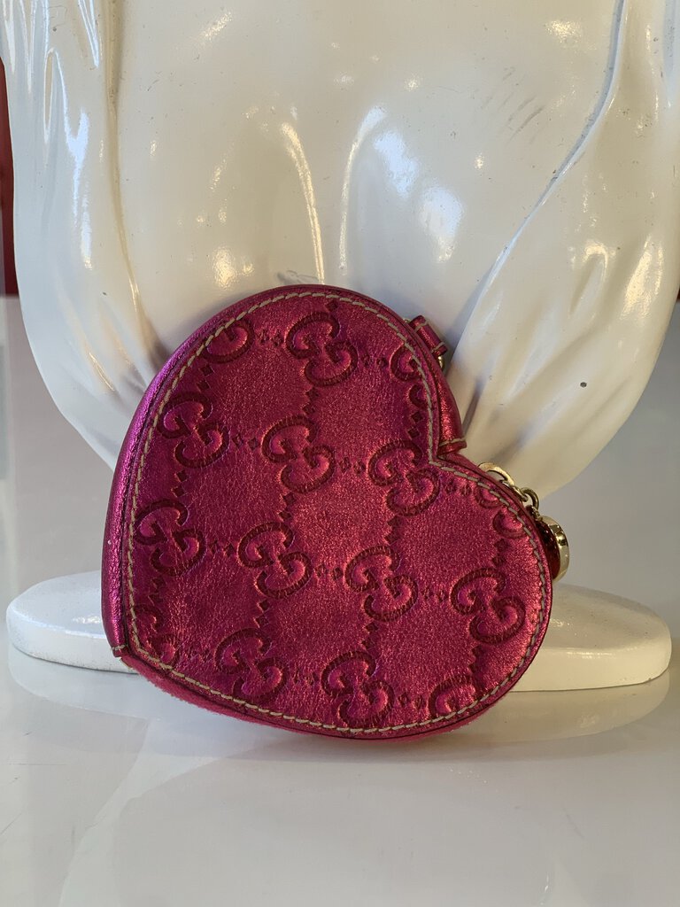 Gucci Pink Guccissima Leather Heart Coin Purse