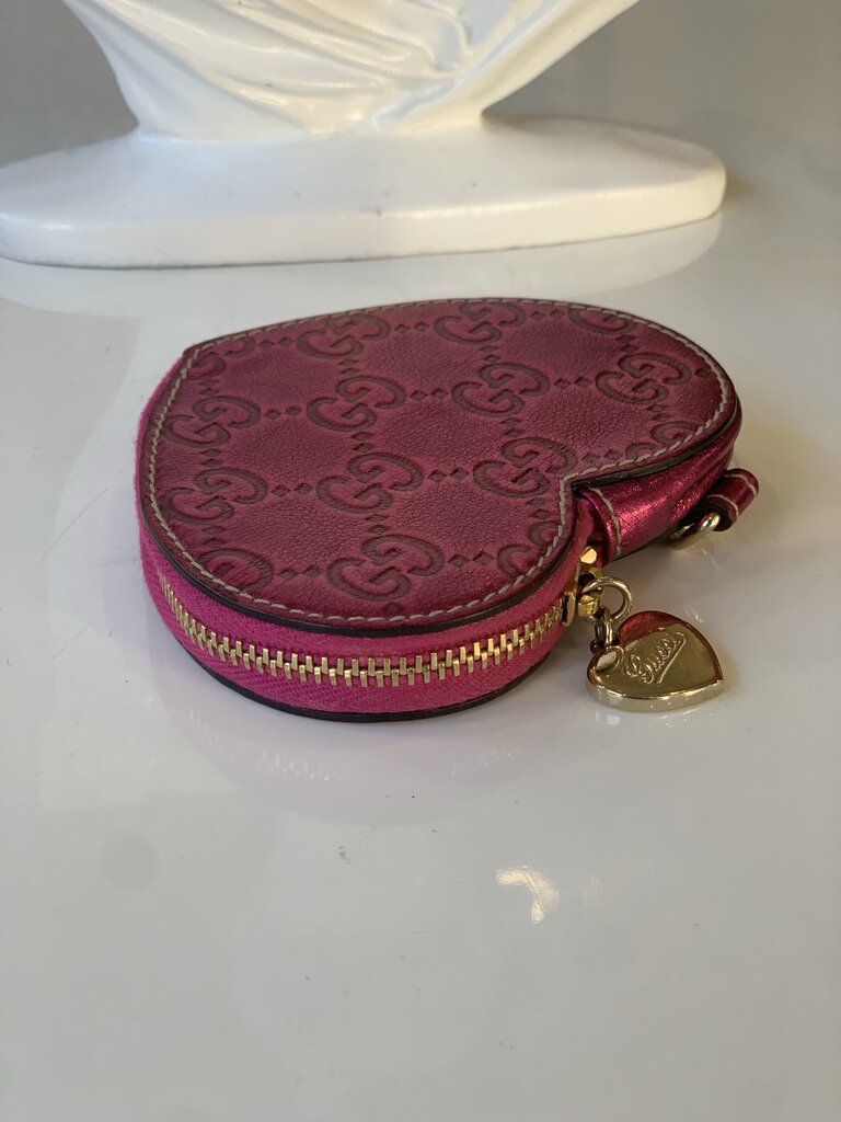 Gucci Pink Guccissima Leather Heart Coin Purse