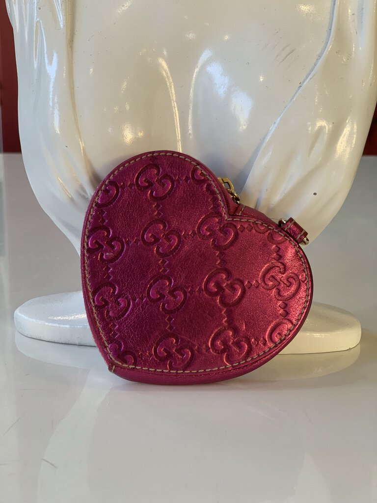 Gucci Pink Guccissima Leather Heart Coin Purse