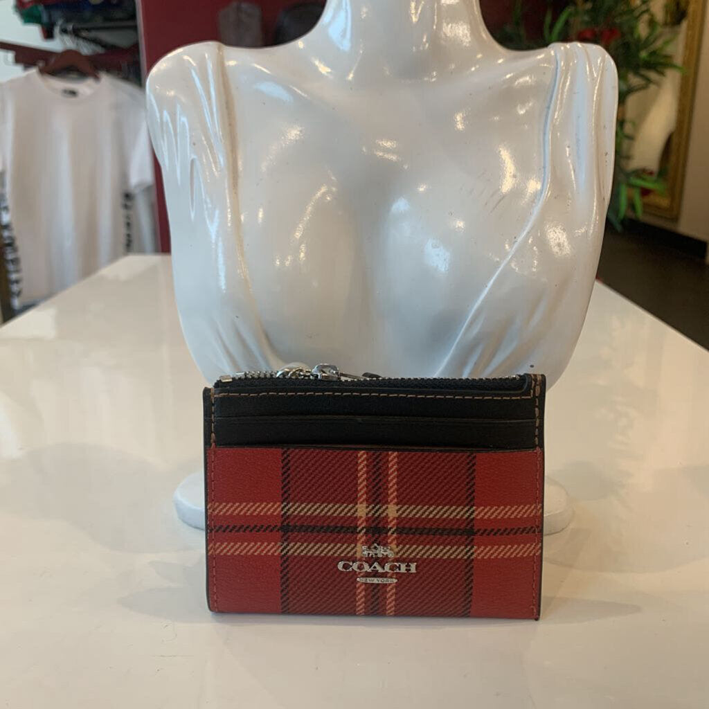 Coach Red Plaid ID Holder