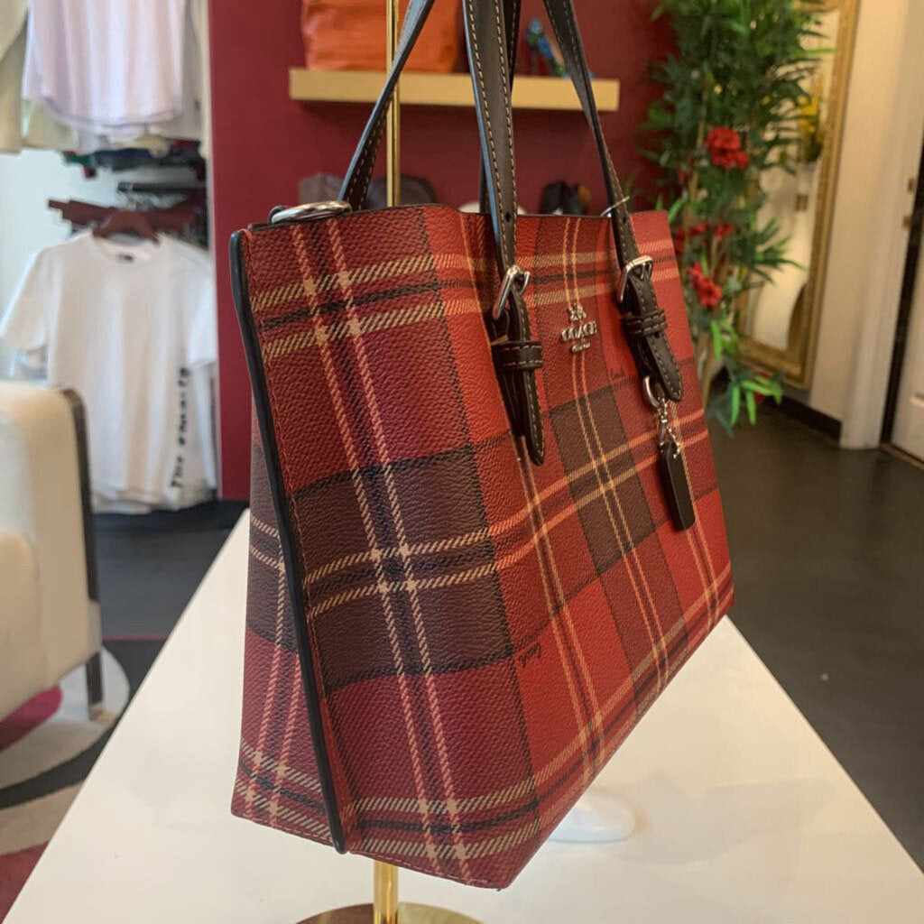 Coach Red Plaid Mollie 25 Tote