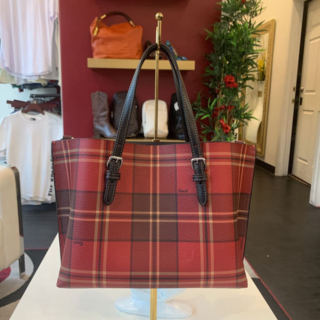 Coach Red Plaid Mollie 25 Tote