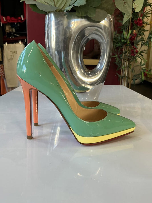 Louboutin Green Colorblock Heels