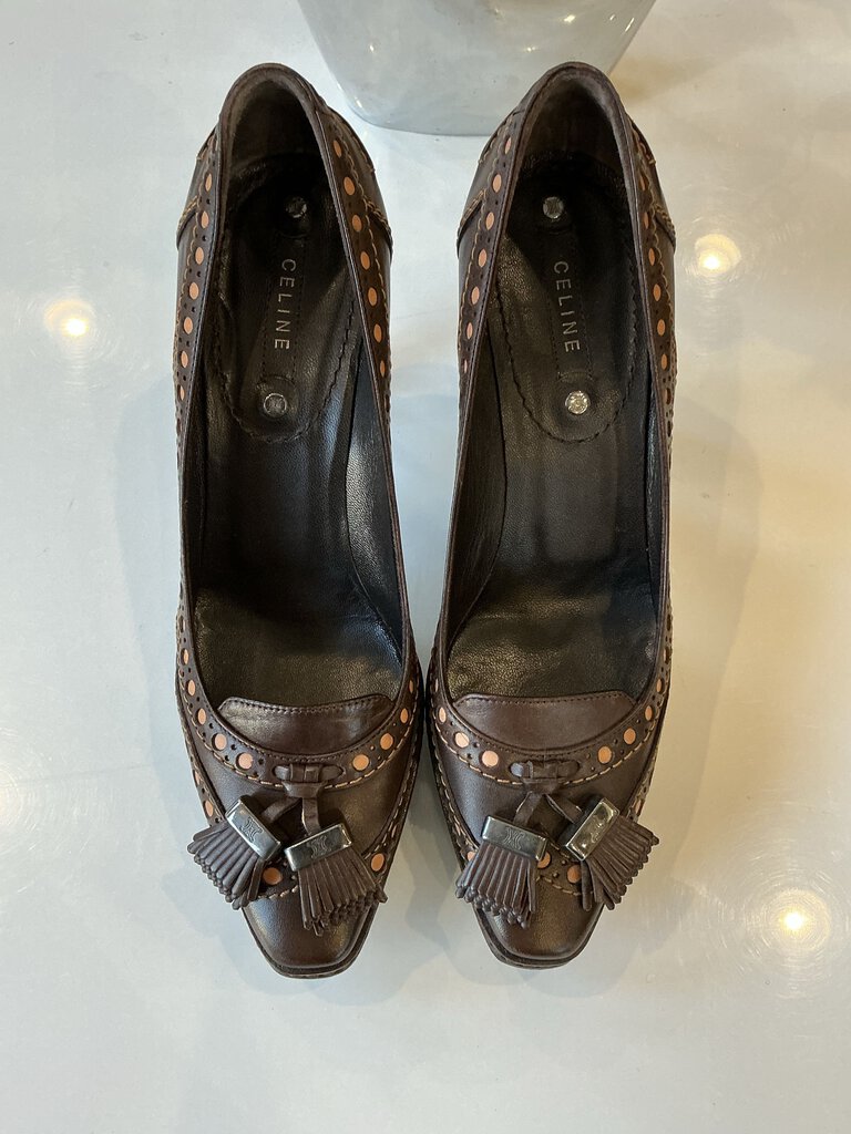 Celine Two Tone Brown Leather Heels