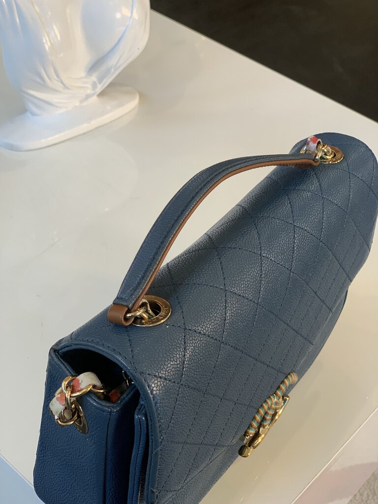 Chanel 2017 Thread Blue Single Flap Quilted Hand