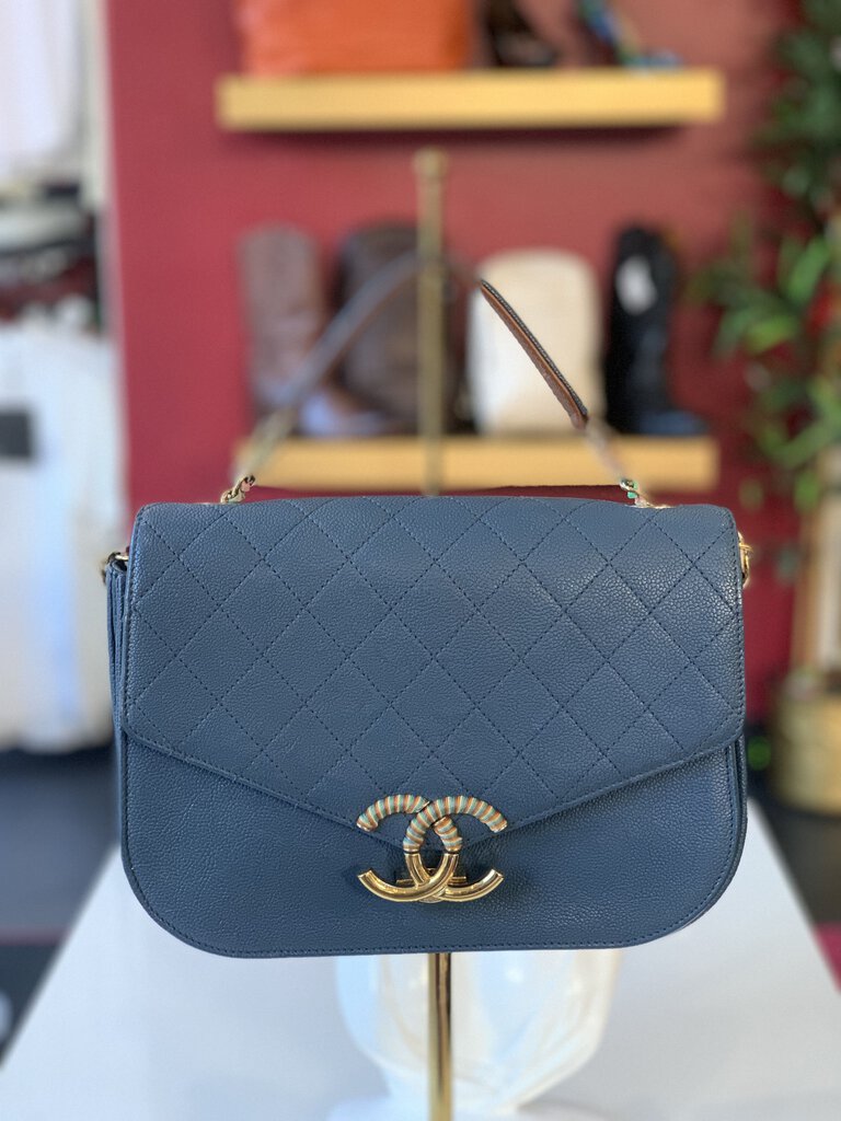 Chanel 2017 Thread Blue Single Flap Quilted Hand