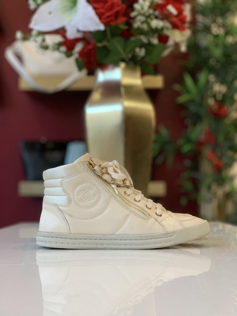 Chanel Cream High Top Sneakers