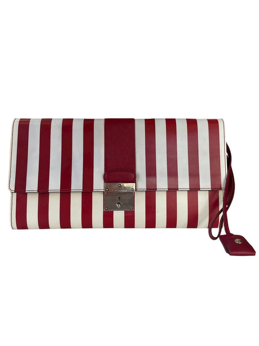 Marc Jacobs Red White Striped Leather Clutch