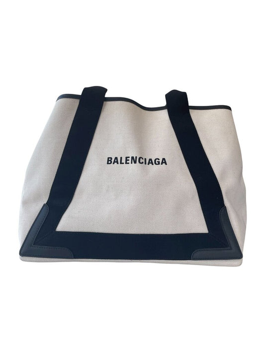 Balenciaga Cream, Black Cabas Canvas Tote Bag