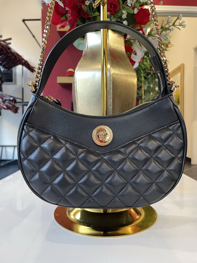 Versace Black Leather Top Handle Bag