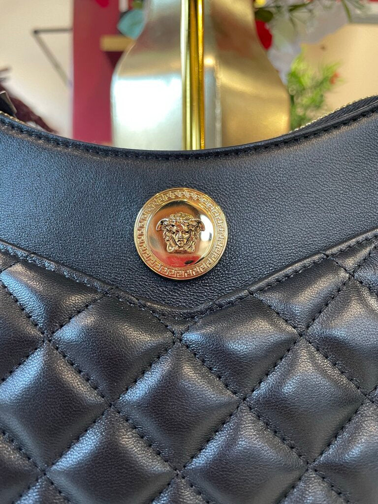Versace Black Leather Top Handle Bag