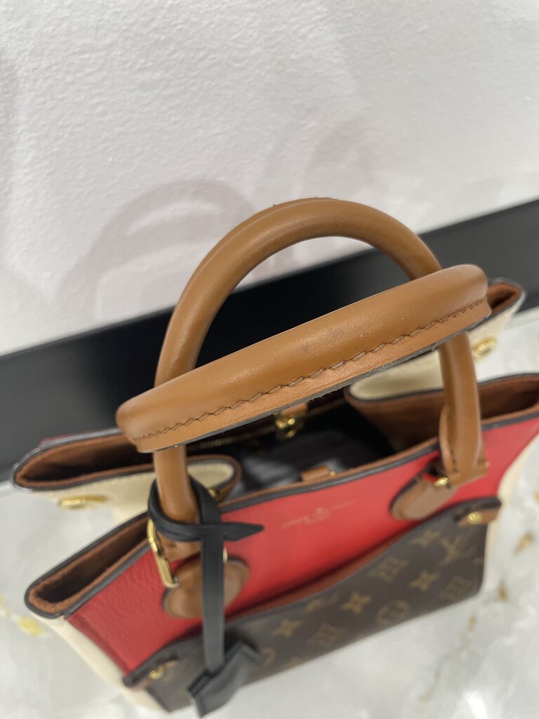 Louos Vuitton Red Cream Tricolor Leather Canvas PM Tote