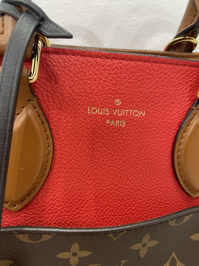 Louos Vuitton Red Cream Tricolor Leather Canvas PM Tote
