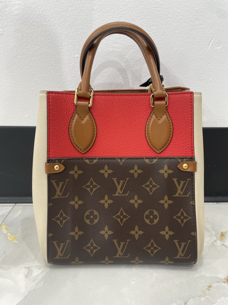 Louos Vuitton Red Cream Tricolor Leather Canvas PM Tote