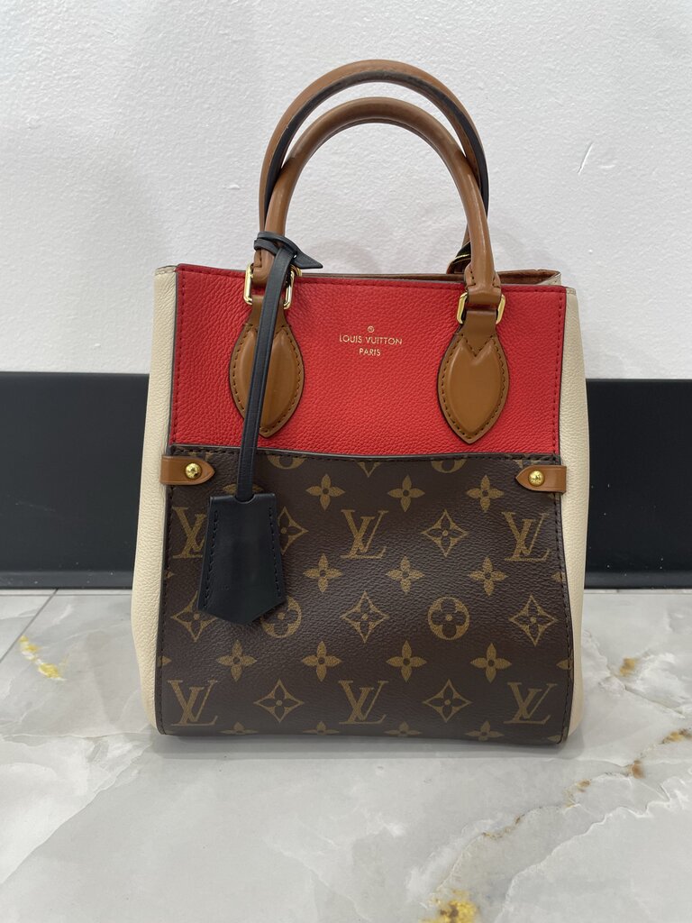 Louos Vuitton Red Cream Tricolor Leather Canvas PM Tote