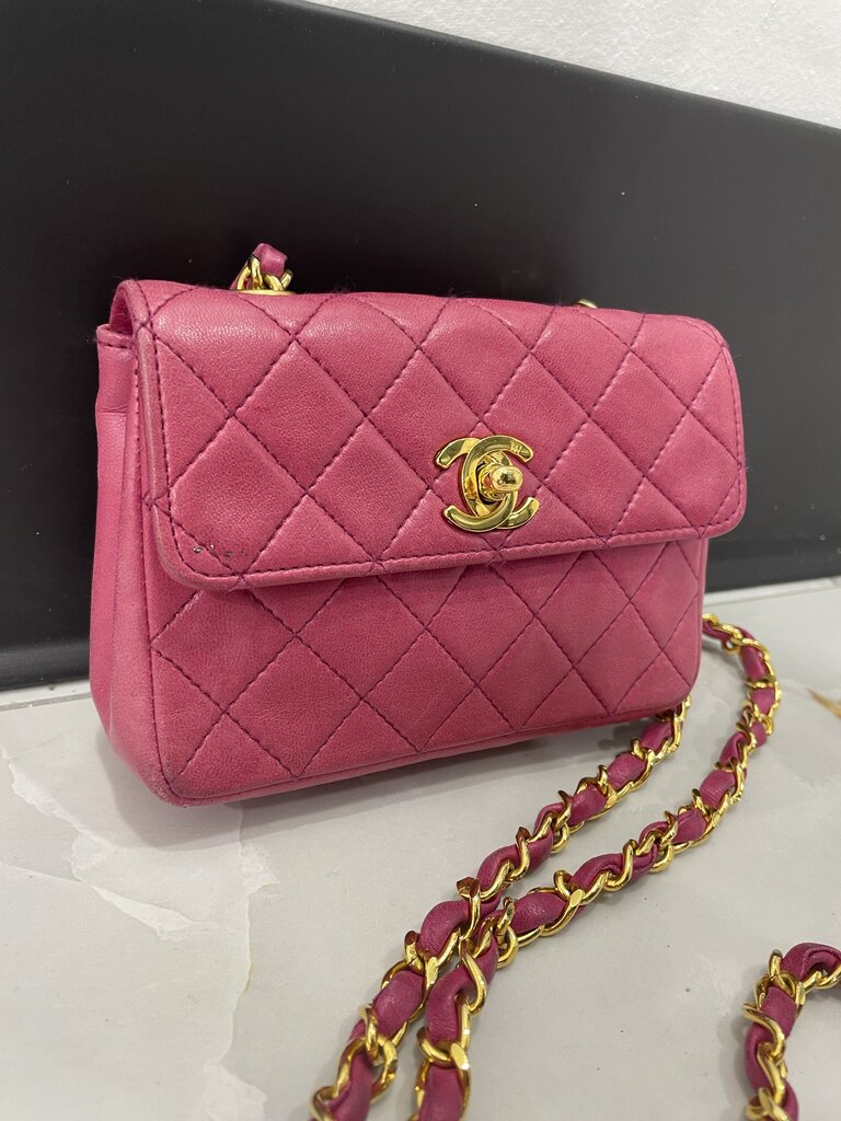 Chanel Pink Lambskin Leather 24k Gold Hardware Mini Crossbody