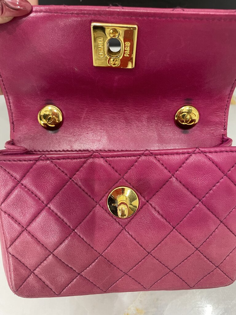 Chanel Pink Lambskin Leather 24k Gold Hardware Mini Crossbody