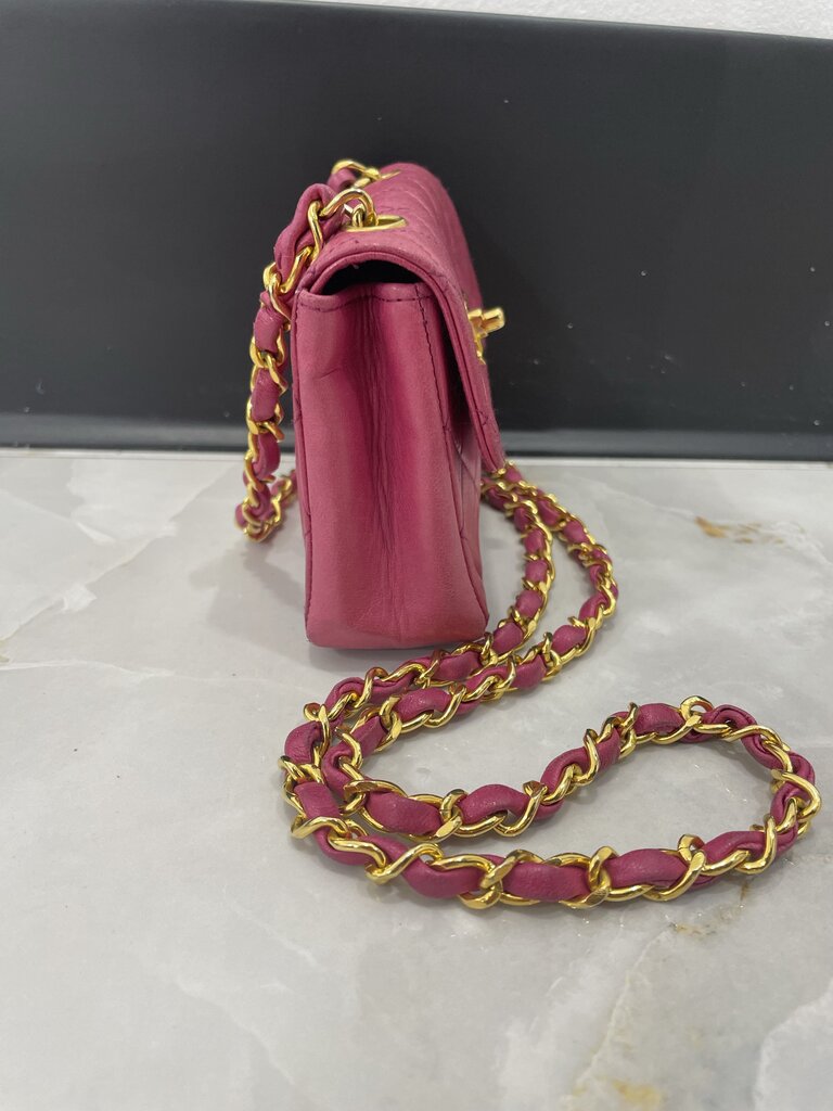 Chanel Pink Lambskin Leather 24k Gold Hardware Mini Crossbody