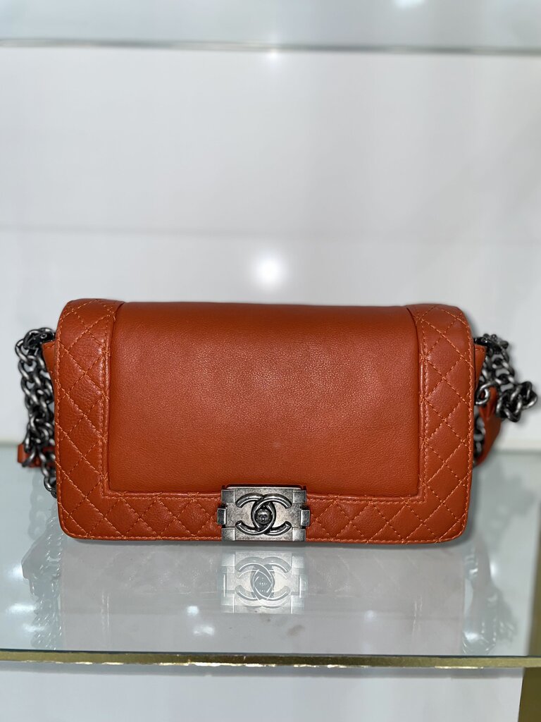 Chanel Blood Orange Leather Gunmetal Boy Bag