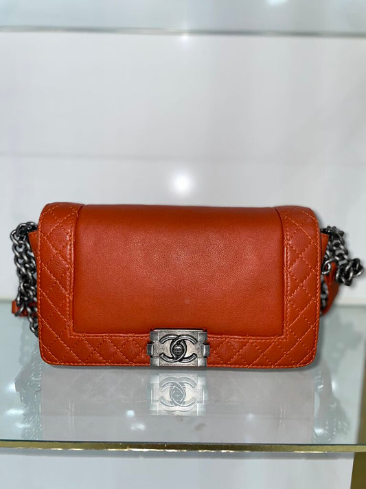 Chanel Blood Orange Leather Gunmetal Boy Bag