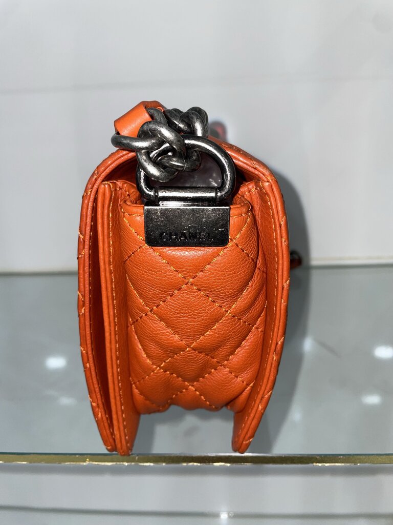 Chanel Blood Orange Leather Gunmetal Boy Bag