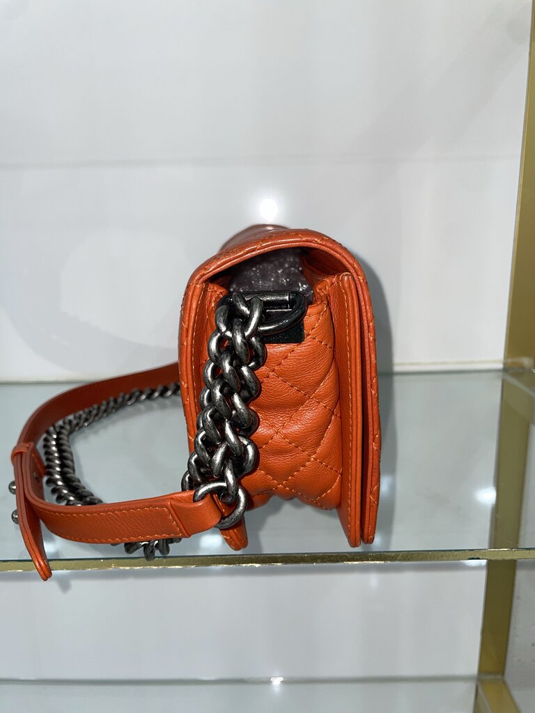 Chanel Blood Orange Leather Gunmetal Boy Bag