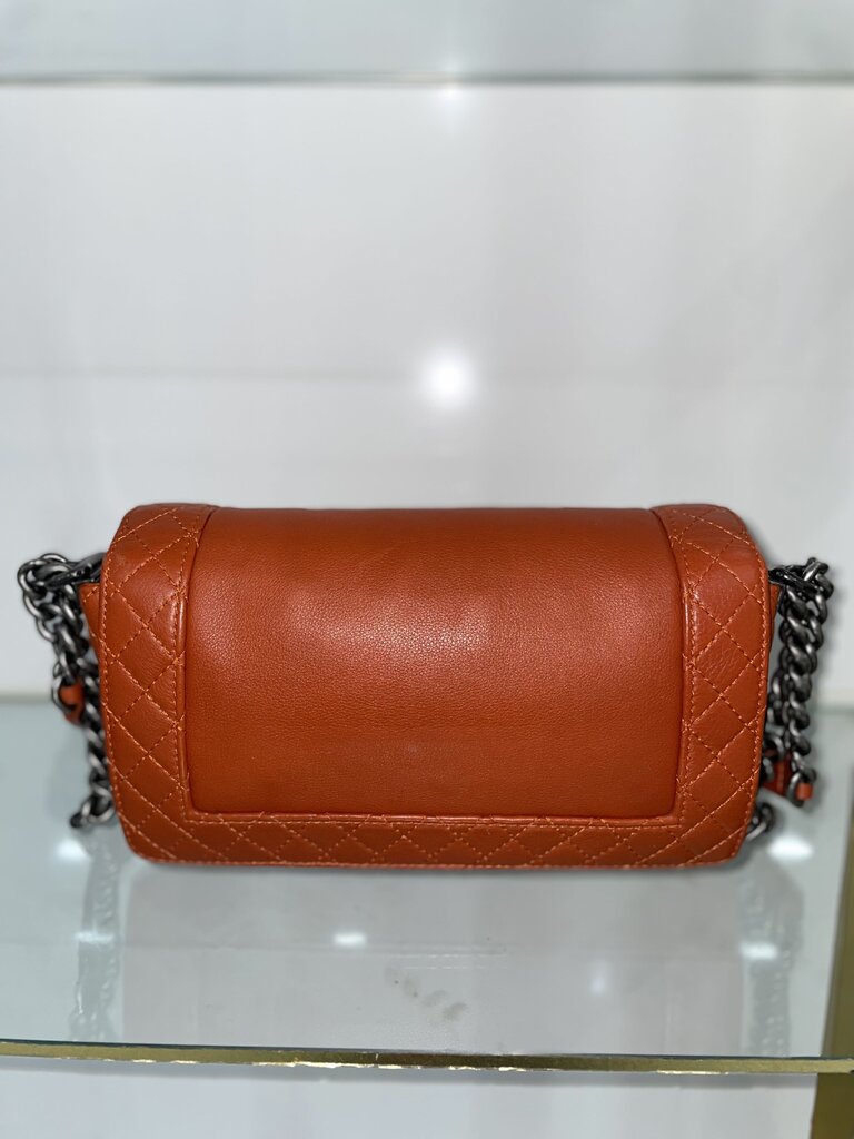 Chanel Blood Orange Leather Gunmetal Boy Bag