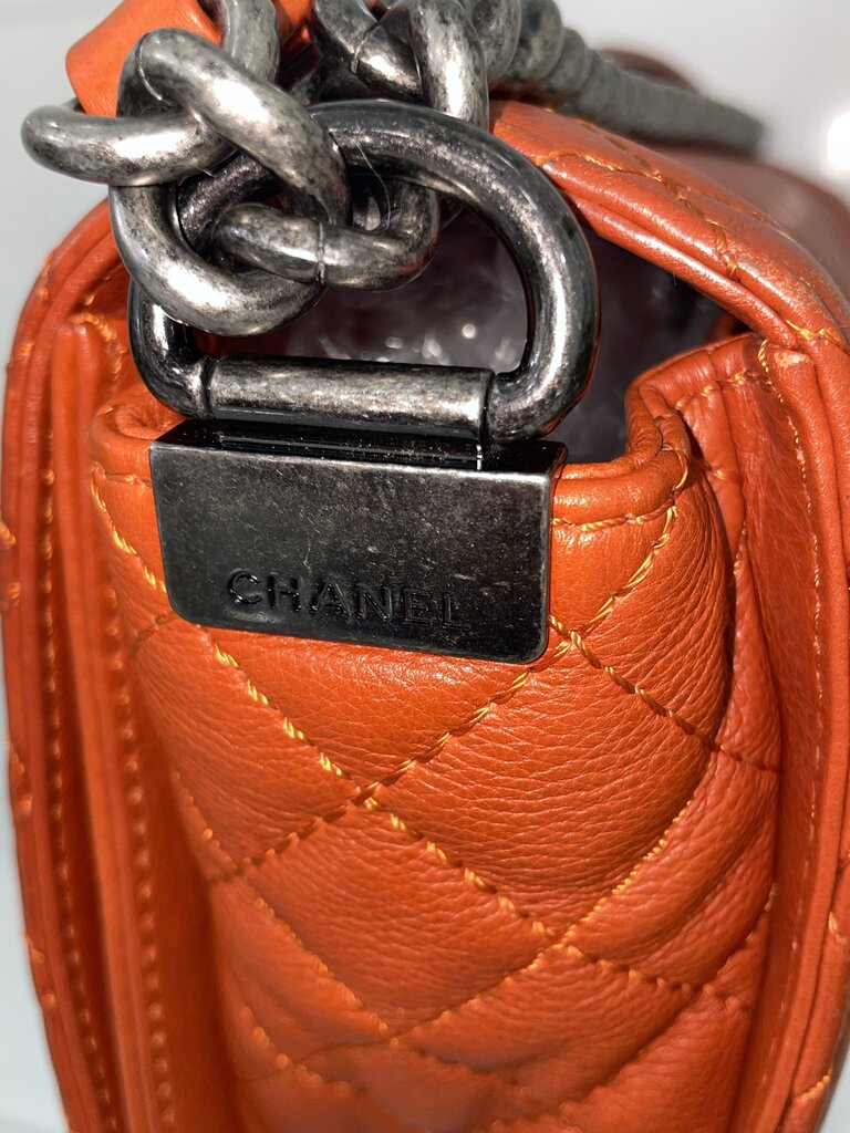 Chanel Blood Orange Leather Gunmetal Boy Bag