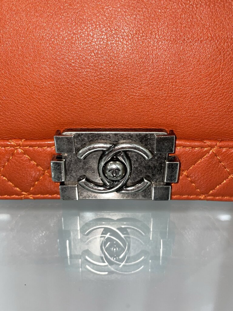 Chanel Blood Orange Leather Gunmetal Boy Bag