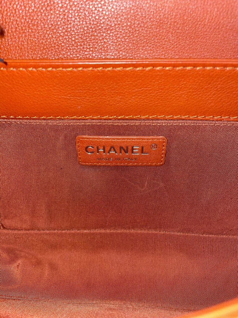 Chanel Blood Orange Leather Gunmetal Boy Bag
