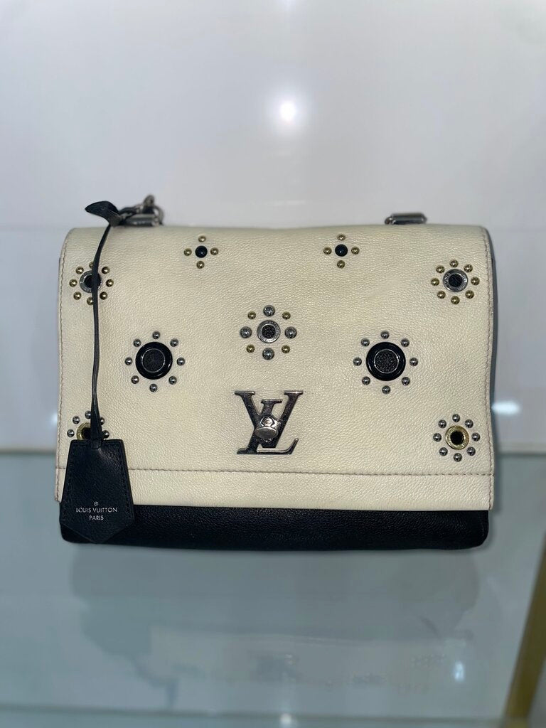 Louis Vuitton Cream, Black Calfskin Mechanical Flowers Lockme Handbag