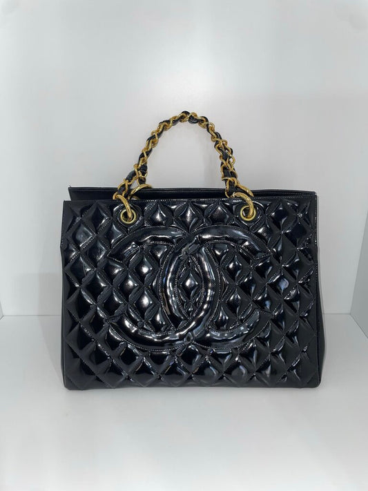 Chanel Black Quilted Patent Leather Timeless Tote