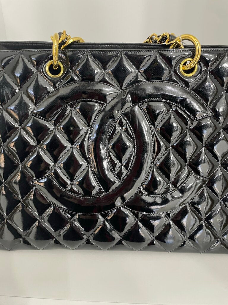 Chanel Black Quilted Patent Leather Timeless Tote