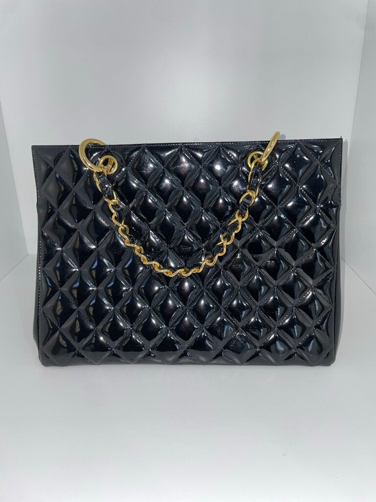 Chanel Black Quilted Patent Leather Timeless Tote