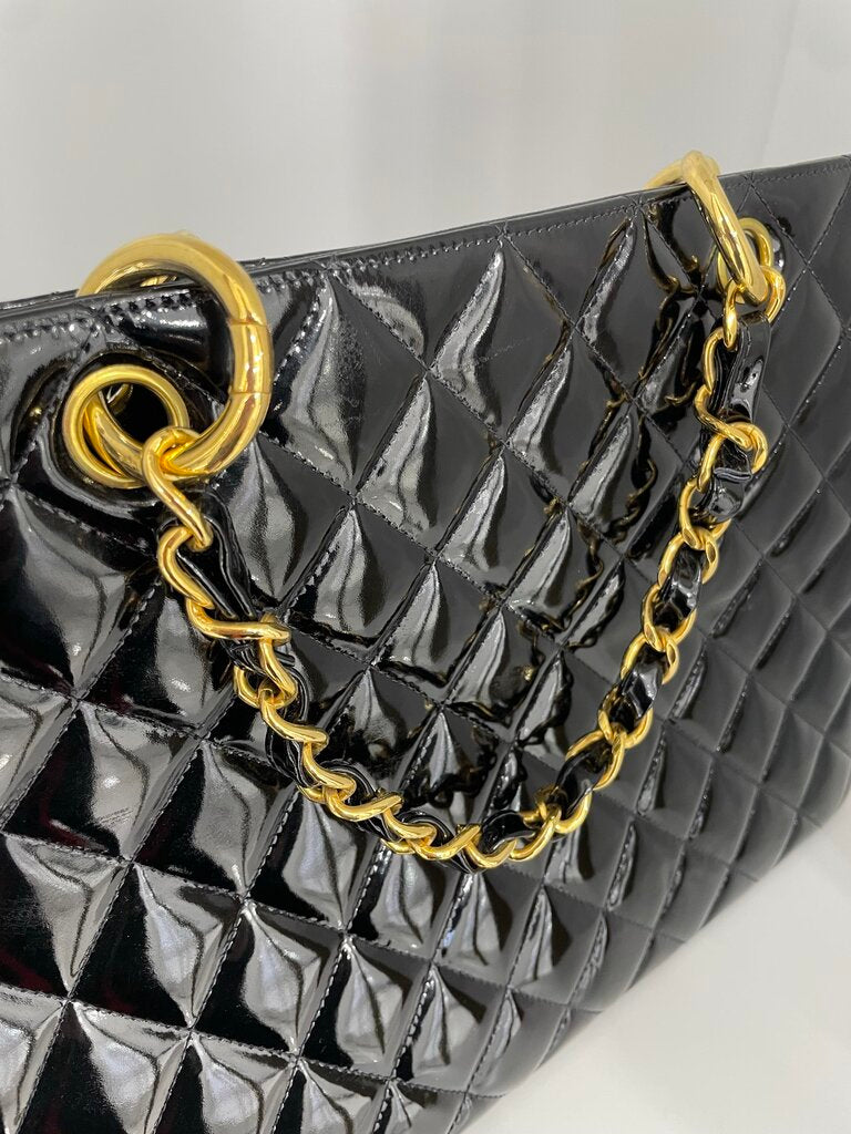 Chanel Black Quilted Patent Leather Timeless Tote