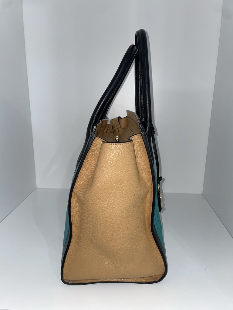 Henri Bendel Turquoise Black Rivington Perforated Tote Bag