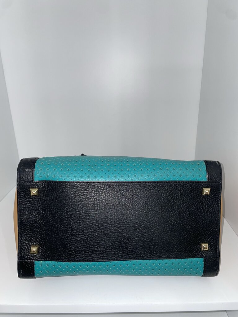 Henri Bendel Turquoise Black Rivington Perforated Tote Bag