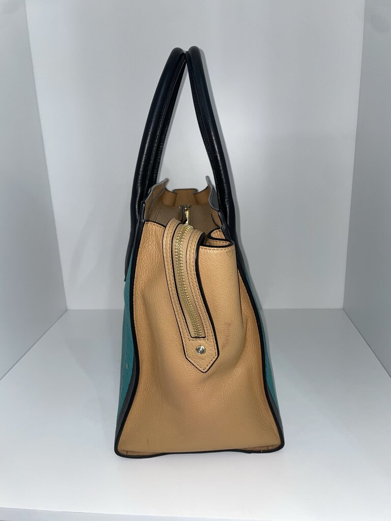 Henri Bendel Turquoise Black Rivington Perforated Tote Bag